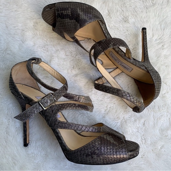 Jimmy Choo Women's Virtue Shimmer Snake Print Heels Size 40 - Picture 3 of 16